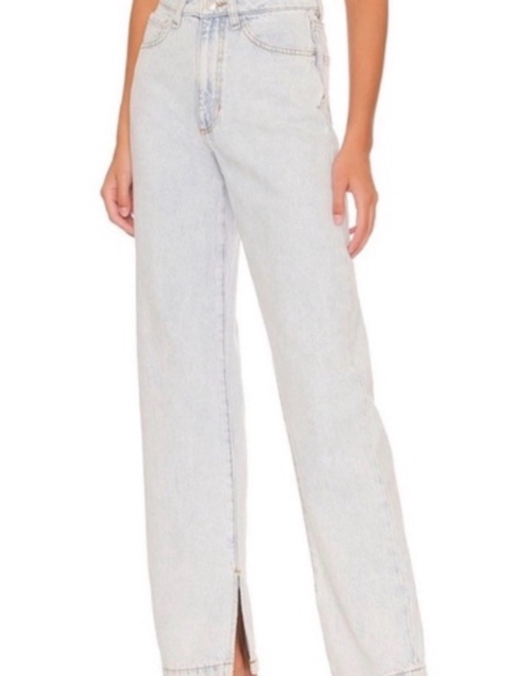 WeWoreWhat Light Blue Straight Leg Jeans with Front Slit